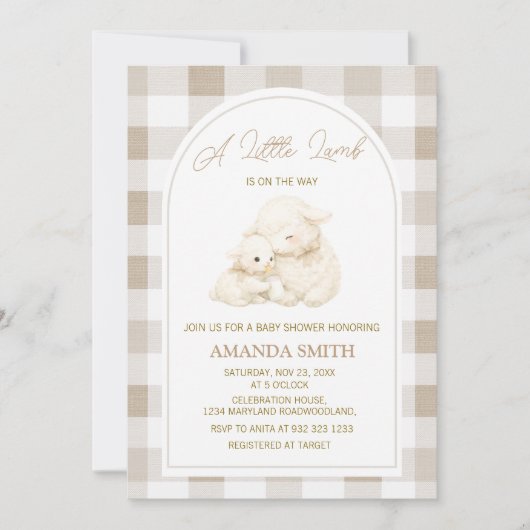 Neutral Little Lamb Baby Shower Invitation 招待状 (正面)