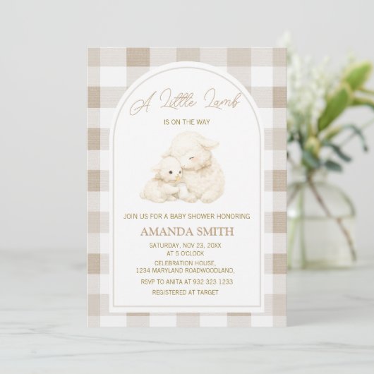 Neutral Little Lamb Baby Shower Invitation 招待状 (スタンド正面)