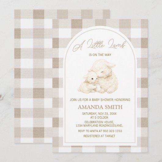 Neutral Little Lamb Baby Shower Invitation 招待状 (正面/裏面)