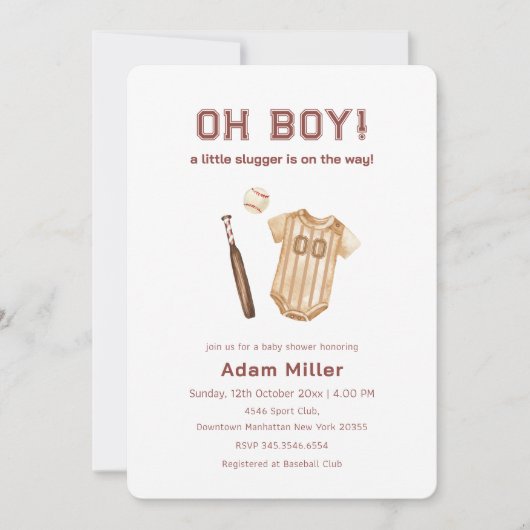 Neutral Little Slugger Baseball Baby Shower 招待状 (正面)