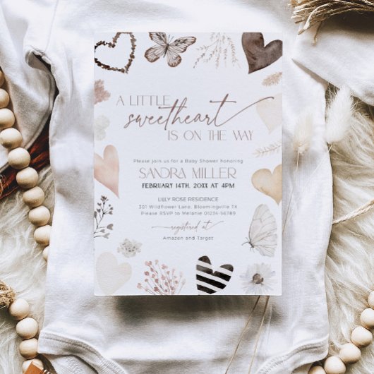 Neutral Little Sweetheart Valentine Baby Shower 招待状