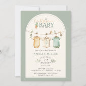 Neutral Locally Grown Baby Clothesline Baby Shower 招待状 (正面)