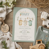 Neutral Locally Grown Baby Clothesline Baby Shower 招待状