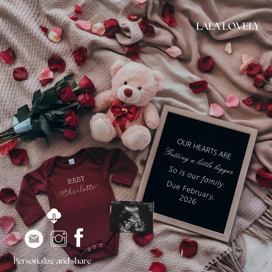 Neutral love themed  Pregnancy Announcement Card 案内状