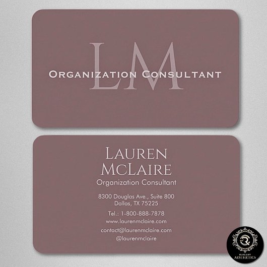 Neutral Mauve Taupe Monogram Business Card 名刺