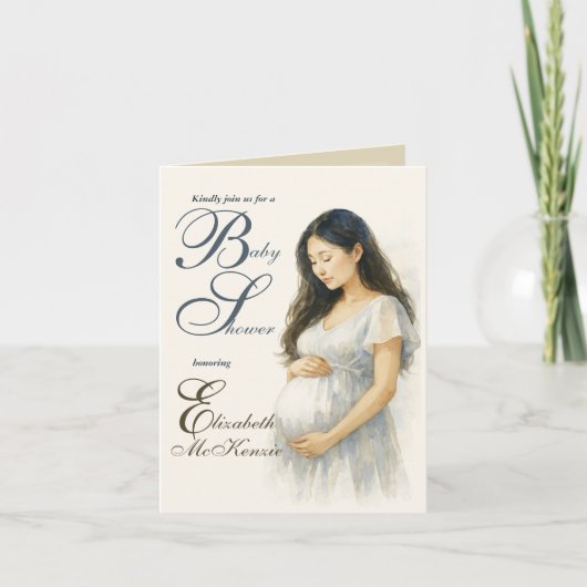 Neutral Minimal Baby Shower Asian Mom to be 招待状 (正面)