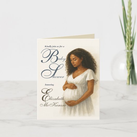 Neutral Minimal Baby Shower Black Mom to be 招待状 (正面)