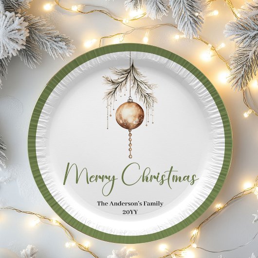 Neutral Minimal Christmas Custom Family Name Plate ペーパープレート