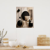 Neutral Minimal Geometric Shapes Abstract ポスター (キッチン)