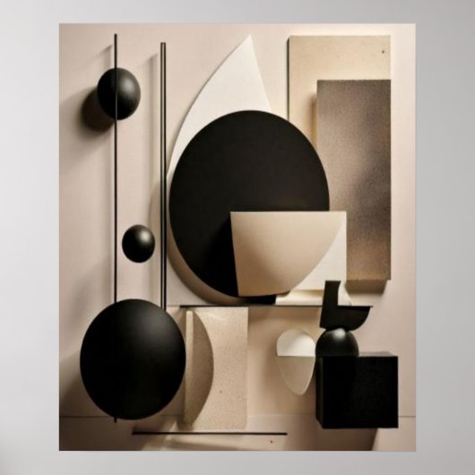Neutral Minimal Geometric Shapes Abstract ポスター (正面)