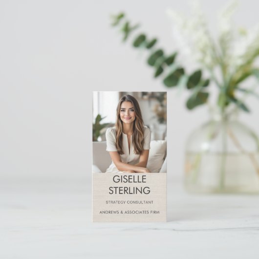 Neutral Minimal Linen Professional Photo Modern  名刺 (スタンド正面)