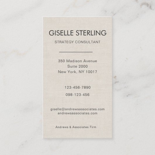 Neutral Minimal Linen Professional Photo Modern 名刺 (裏面)