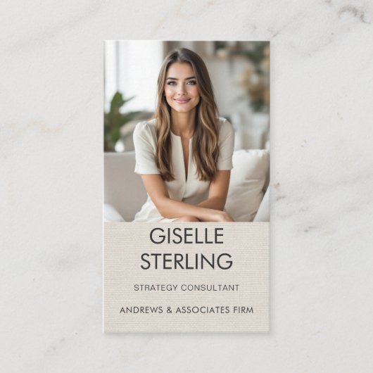 Neutral Minimal Linen Professional Photo Modern 名刺 (正面)