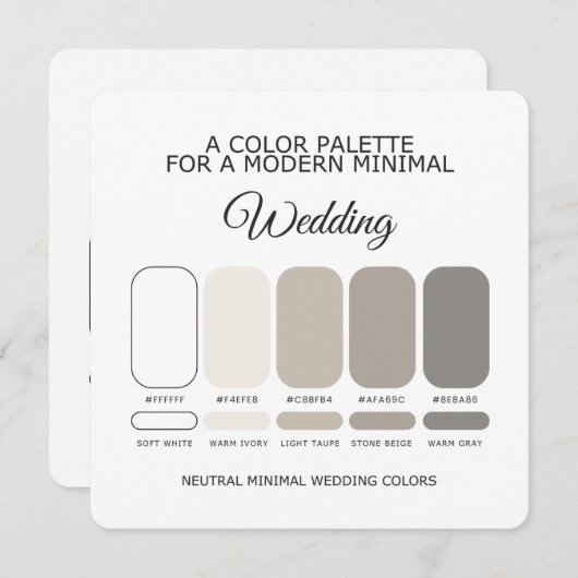 Neutral Minimal Wedding Color Palette Card 招待状 (正面/裏面)