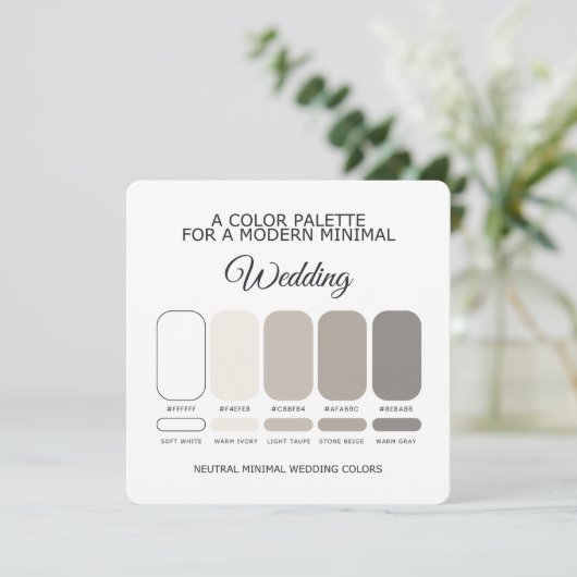 Neutral Minimal Wedding Color Palette Card 招待状 (スタンド正面)