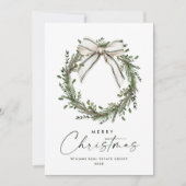 Neutral Minimalist Boho Christmas Wreath Corporate シーズンカード (正面)