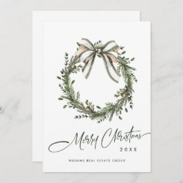 Neutral Minimalist Boho Christmas Wreath Corporate シーズンカード