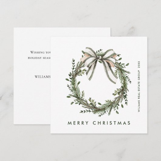 Neutral Minimalist Boho Christmas Wreath Corporate シーズンカード (正面/裏面)