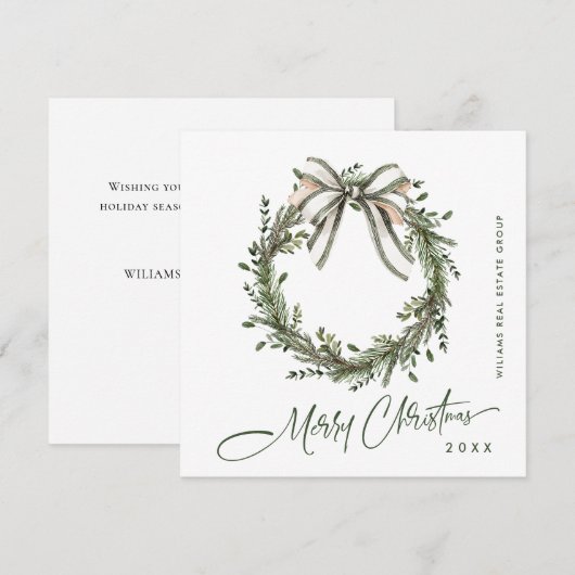 Neutral Minimalist Boho Christmas Wreath Corporate シーズンカード (正面/裏面)