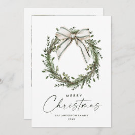 Neutral Minimalist Boho Christmas Wreath Photo シーズンカード
