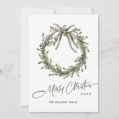Neutral Minimalist Boho Christmas Wreath Photo シーズンカード (正面)