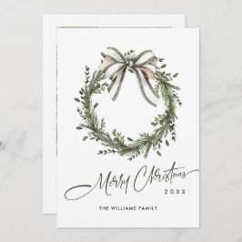 Neutral Minimalist Boho Christmas Wreath Photo シーズンカード