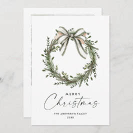 Neutral Minimalist Boho Christmas Wreath Photo シーズンカード