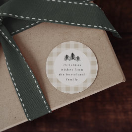 Neutral Minimalist Plaid Pine Tree Christmas ラウンドシール