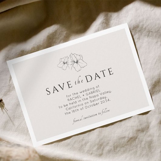 Neutral | Modern Gold Floral Flat Save The Date  セーブザデート