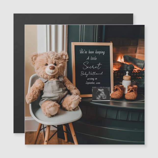 Neutral modern minimal pregnancy announcement card (正面/裏面)