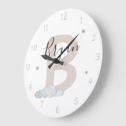 Neutral Monogram Baby Name Wall Clock ラージ壁時計 (傾斜)