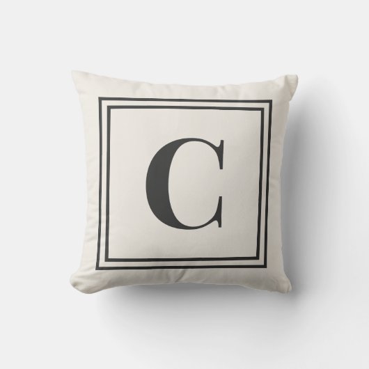 Neutral Monogram Dorm Pillow | Ivory & Gray クッション (正面)