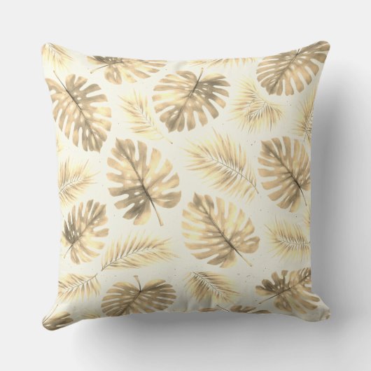 Neutral  Monstera and Palm Leaves Pattern クッション (裏面)