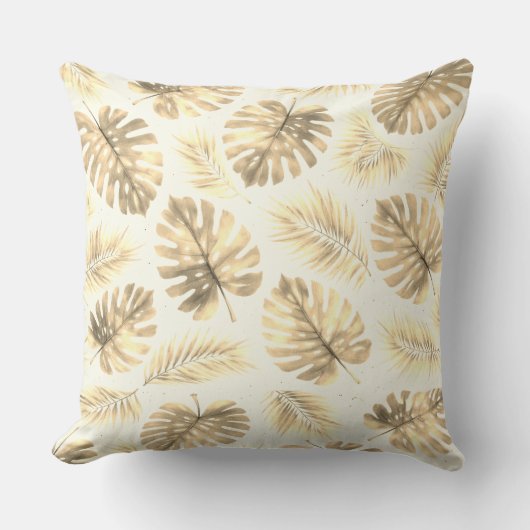 Neutral  Monstera and Palm Leaves Pattern クッション (正面)