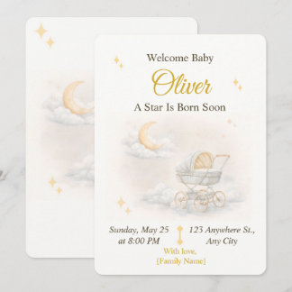 Neutral Moon Baby Shower Invitation Editable 招待状