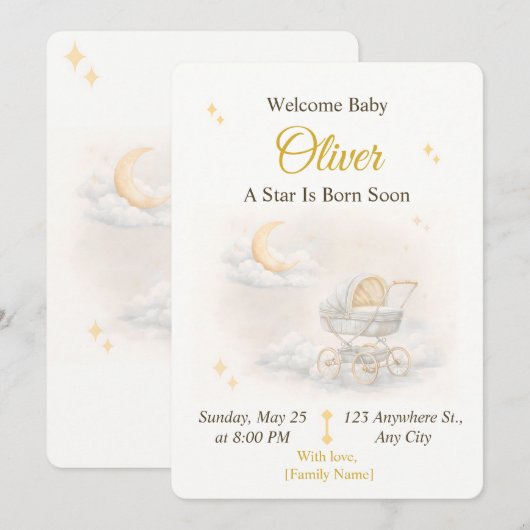 Neutral Moon Baby Shower Invitation Editable 招待状 (正面/裏面)