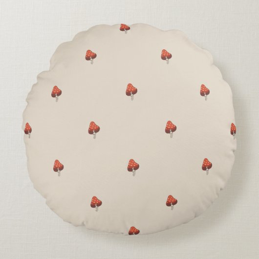 Neutral Mushroom Pattern Pillow - Round ラウンドクッション (正面)