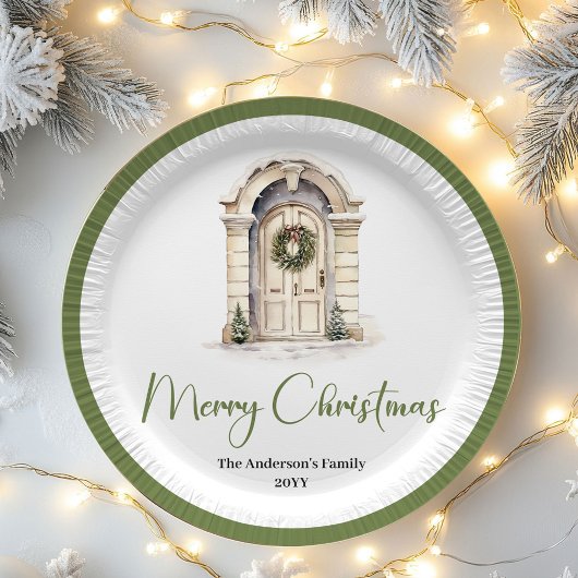 Neutral Nordic Christmas Script Personalized Plate ペーパープレート