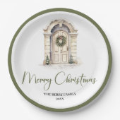 Neutral Nordic Christmas Script Personalized Plate ペーパープレート (正面)