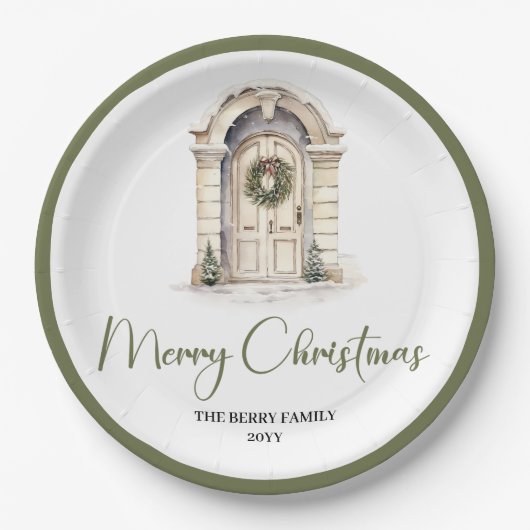 Neutral Nordic Christmas Script Personalized Plate ペーパープレート (正面)