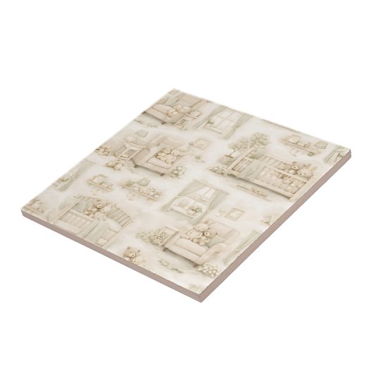 Neutral Nursery Teddy Bear Room Beige Pattern タイル (側面)