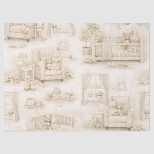 Neutral Nursery Teddy Bear Room Beige Pattern 薄葉紙 (正面)