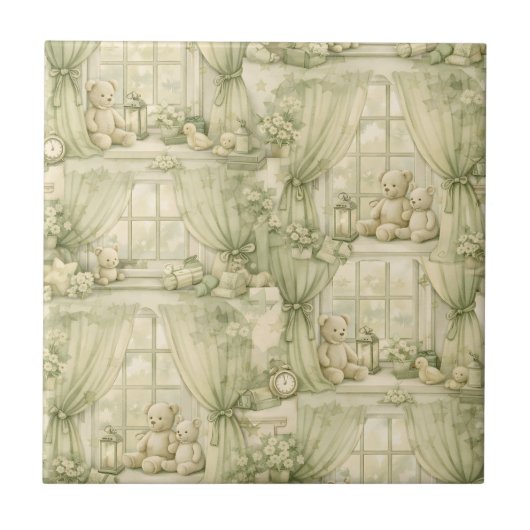 Neutral Nursery Teddy Bear Room Beige Pattern (2) タイル (正面)