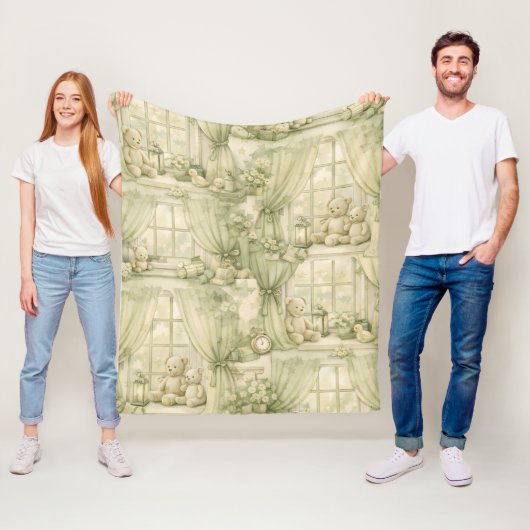 Neutral Nursery Teddy Bear Room Beige Pattern (2) フリースブランケット (インサイチュ)