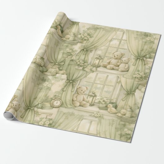 Neutral Nursery Teddy Bear Room Beige Pattern (2) ラッピングペーパー (アンロールド)
