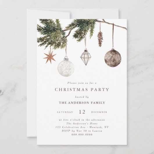 Neutral Ornaments Christmas Party 招待状 (正面)
