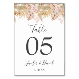 Neutral Palm and Pampas Flower Decor Wedding テーブルナンバー
