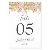 Neutral Palm and Pampas Flower Decor Wedding テーブルナンバー (裏面)