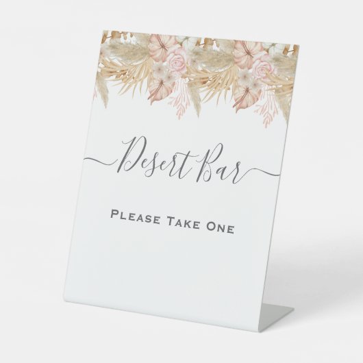 Neutral Palm and Pampas Flower Decor Wedding 台座サイン (正面)