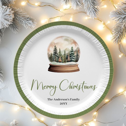 Neutral Pastel Christmas Family Name Holiday Plate ペーパープレート